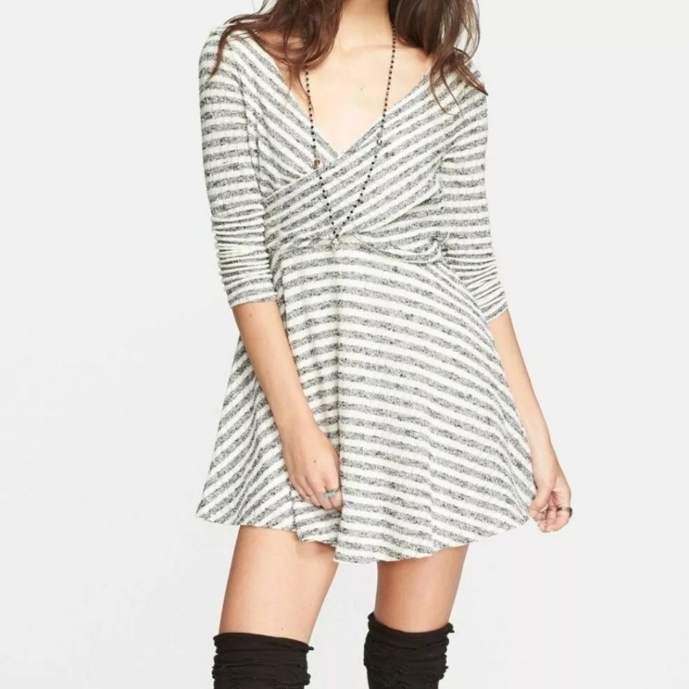 Free People Maverick Stripe Surplice V-Neck & Back Dress Large